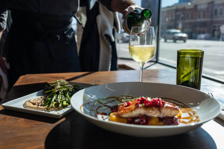 Communal Restaurant serves innovative dishes and offers a selection of beer or wine.