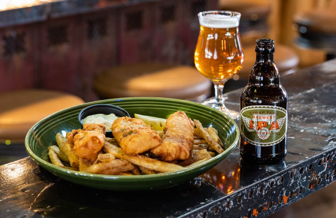 Beer Battered Fish & Chips with a Strap Tank Brewery IPA.