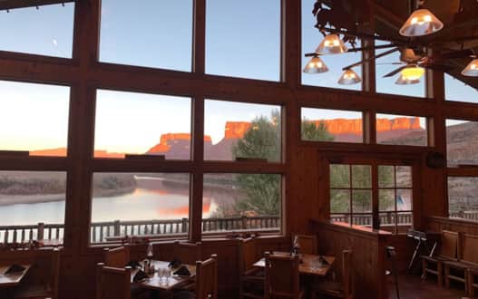 Guests can enjoy a beautiful view while dining.