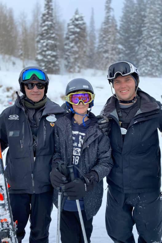 Wasatch Adaptive Sports founder Peter Mandler with Jordan and instructor Bryce Webb.