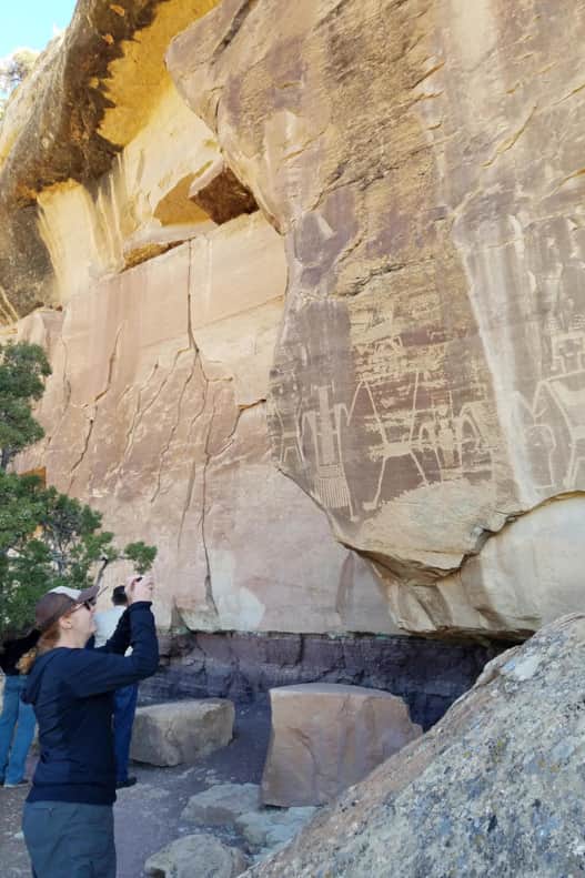 The sand below these rock imagery panels may be archaeologically rich in layer upon layer of prehistoric surfaces, campfires and paint palettes — be sure to watch your step.