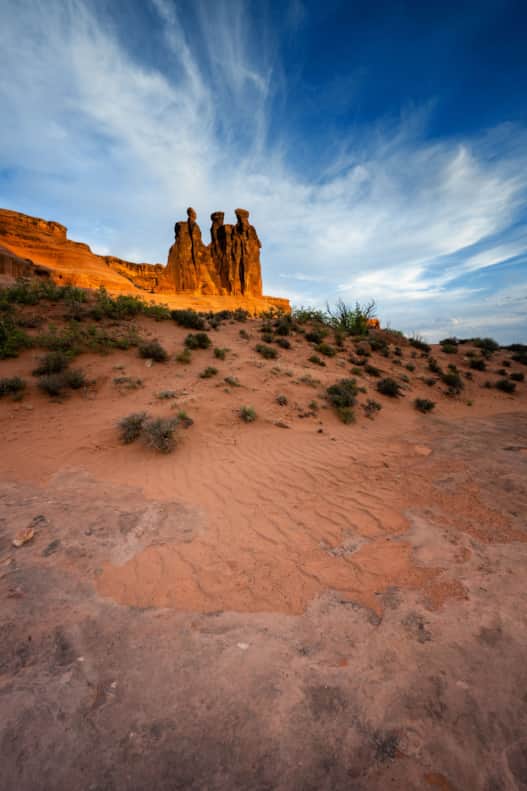The red rock desert of Arches National Park is a fragile ecosystem, and visitors should take special care to protect it.