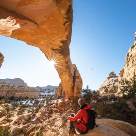 Capitol Reef's Hickman Bridge is a 133-foot natural bridge that features stunning canyon views.