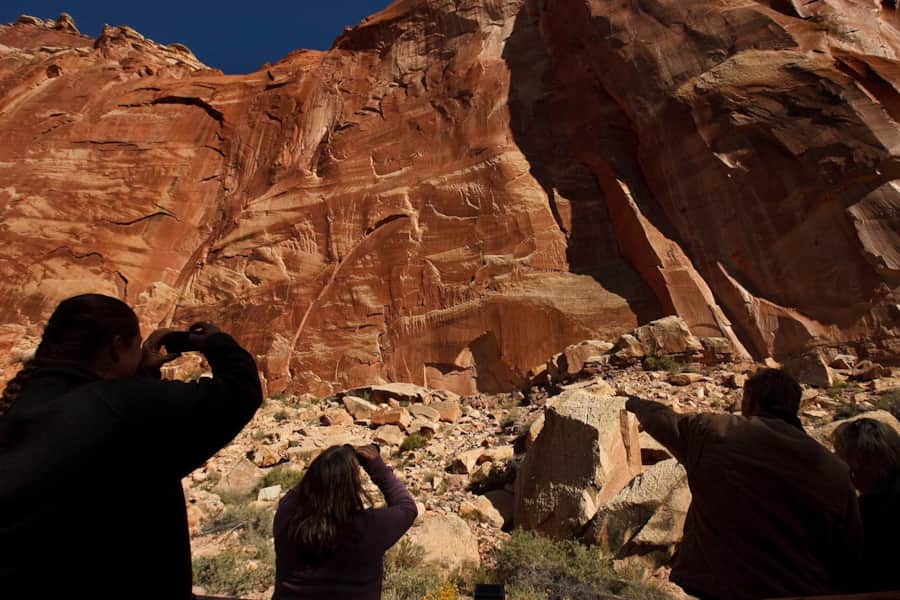 Capitol Reef is home to towering sandstone structures and impressive canyons, but it also holds many ancient petroglyphs.
