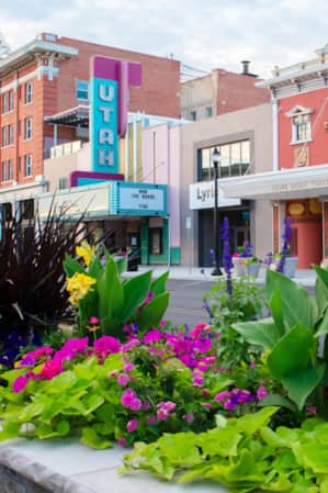 Street view of a historic downtown area, showcasing the architecture and layout of the buildings and streets.