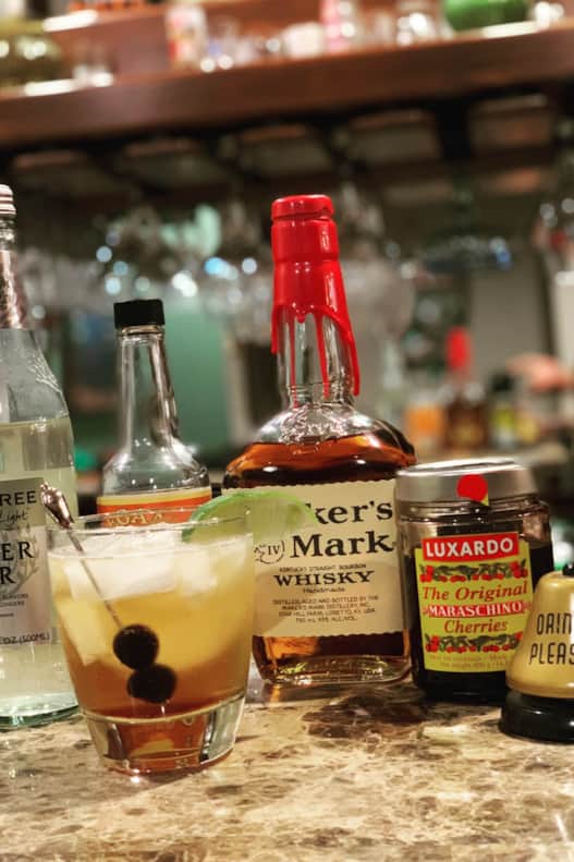 An array of cocktail ingredients.