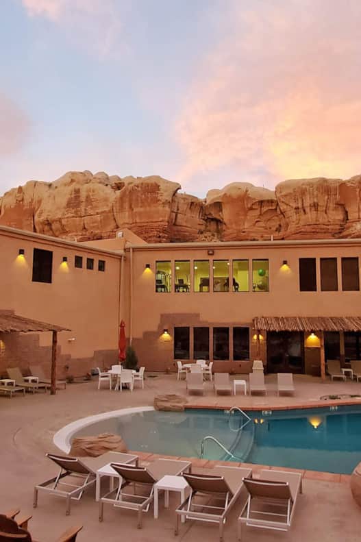 Bluff Dwellings Resort & Spa pampers road trippers with a desert oasis built into sandstone cliffs.