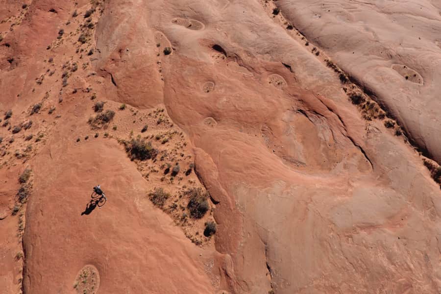 The Slickrock Trail landscape is made up of petrified sand dunes and the remains of an ancient seabed.