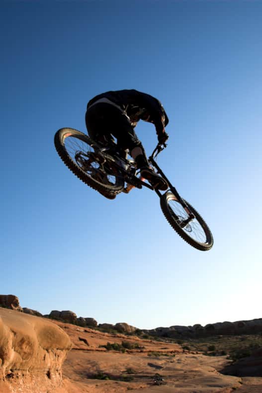 The challenge of the Slickrock Trail comes from steep, sustained climbs matched by steep descents along with sandpits.