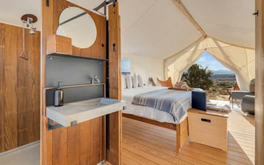 Interior of Under Canvas Moab tent.