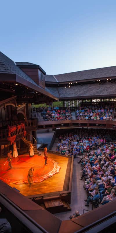 The Engelstad Shakespeare Theatre is an open-air space, reminiscent of Elizabethan theaters.