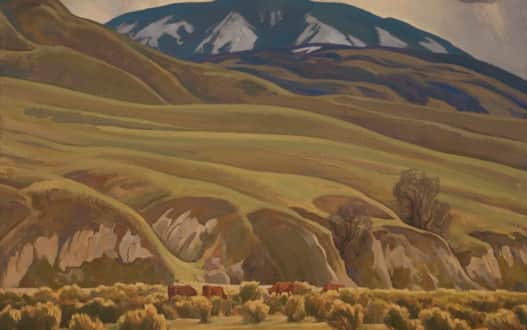 Painting: Maynard Dixon, "Springtime on Bear Mountain," 1930, oil on canvas. From the permanent collection of the Utah Museum of Fine Arts. Gift of Mr. and Mrs. Alan B. Blood, framed with funds from the Ann K. Stewart Docent and Volunteer Conservation Fund. (UMFA1996.54.1)