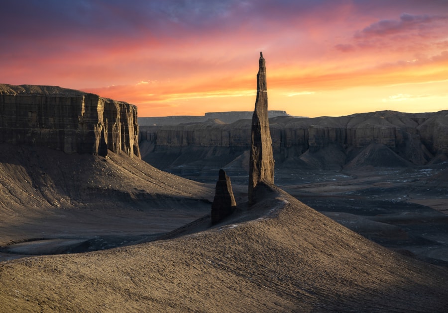 It's not unusual to hear the landscape near Capitol Reef described as lunar. This spire is accessible from a dirt road just seven miles west of Hanksville, Utah.