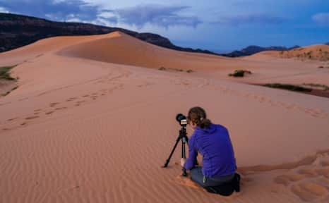Author Angie Payne exudes patience while on a shoot in Coral Pink Sand Dunes State Park in Southern Utah.