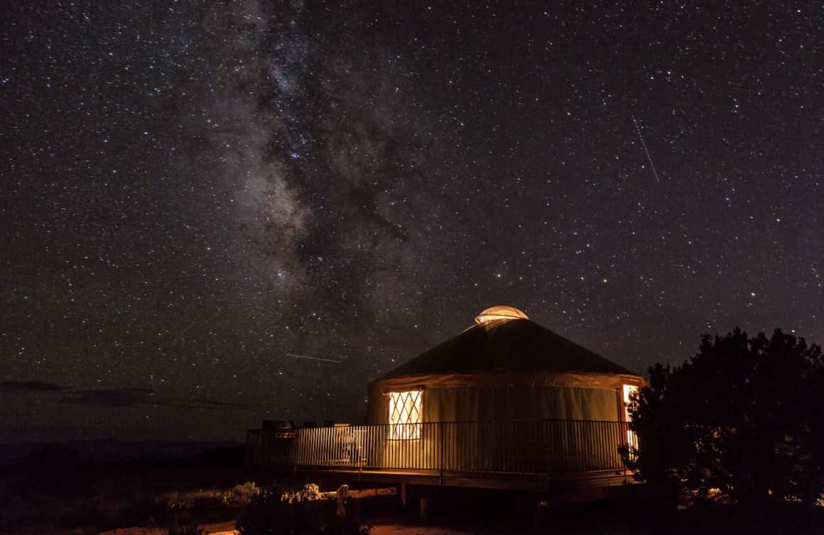 In the wintertime, yurt camping can make for a prime stargazing location.