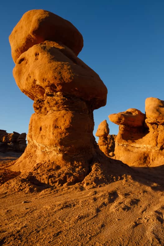 During winter, Goblin Valley State Park transforms into a wonderland of snow-capped hoodoos