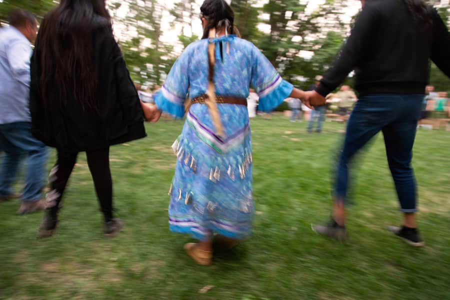 Event participants join in a traditional Shoshone dance.