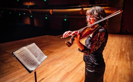 "When I started skiing and hiking in the mountains here, I became enthralled with the beauty all around us,” says violinist Lynn Rosen.