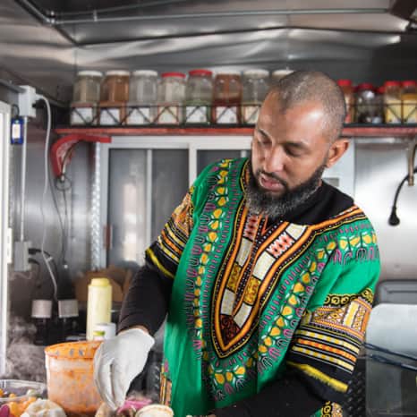 Kafé Mamai food truck serves a fusion of African and Caribbean cuisine from Chef Abudu in Salt Lake City.