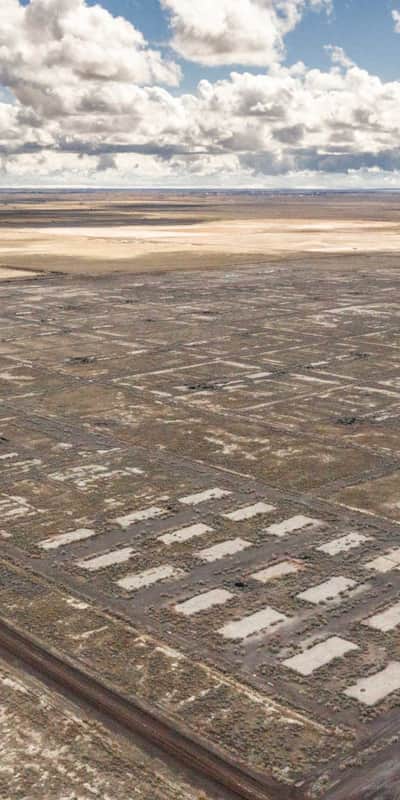 An aerial view of the Topaz Incarceration site in Utah's West Desert.