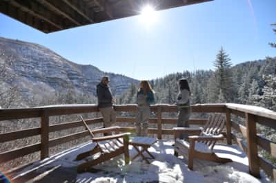 Snowfall on Sundance Mountain Resort adds to the rustic, tranquil beauty and does not prevent access to the river.
