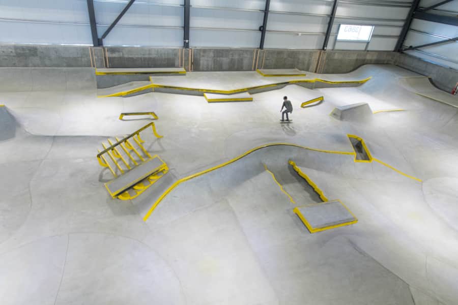 Guests can hone their skateboarding tricks on the 10,000-square-foot concrete skate park.
