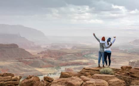 On this scenic route, stop at the overlook to take in the scenery of Bullfrog Creek Canyon.